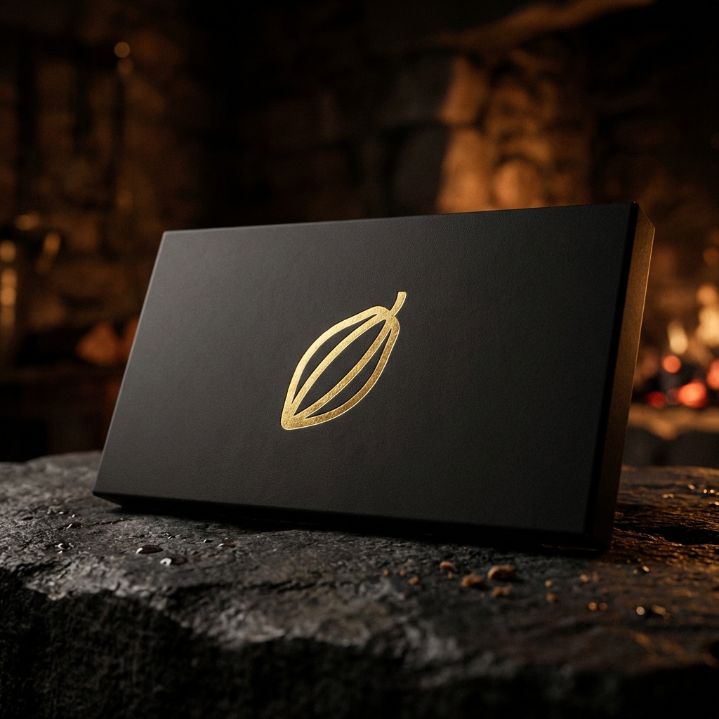 Empaque RUXE'KAQAW con logo dorado sobre fondo negro mate